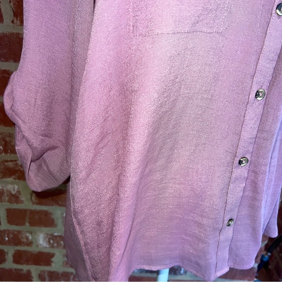 HARVE BERNARD Mauve Rayon 3/4 Sleeve Button up Shirt-XL - Picture 4 of 13